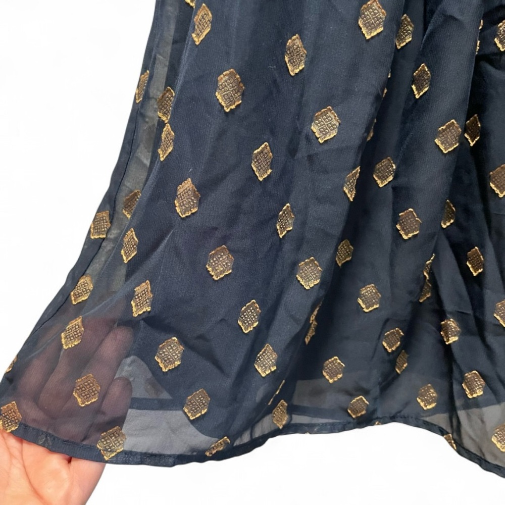 Roz & Ali Pleated Tank Top Blouse Navy Gold Metallic Diamond L Geometric Dressy - Picture 4 of 6